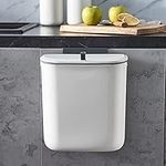 ELPHECO Kitchen Compost Bin, 9.5 Litre Hanging Trash Can with Lid, Kitchen Cabinet Door Under Sink Plastic Garbage Can Compost Bin Wall Mounted Slide Open, 2.5 Gallon Under Kitchen Counter Bin, White