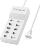 UMERYU USB Charging Station 50w10A 10-Port USB Charger, Multiport USB Charger Station Hub, Compatible with iPhone, Galaxy, iPad Tablet, and Other USB Charging Devices, White, YC-A10