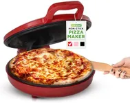 NutriChef Countertop Pizza Maker | 1500W Non-Stick Electric Pizza Cooker | Make 12" Personal Pizzas, Eggs, Toast & More | Cool-Touch Handles, Compact & Space-Saving | Temp Range 175-400°F | Red