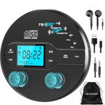 Greadio Portable CD Player with Bluetooth, Disman CD Player for Car with FM Transmitter, Rechargeable CD Players Portable with Anti-Skip Protection, Headphones, AUX/USB Supported, LCD Display(Black)