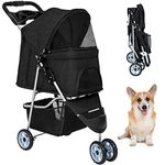 BestPet Pet Stroller Dog Cat Jogger Stroller for Medium Small Dogs Cats Folding Lightweight Travel Stroller with Cup Holder (Black, 3 Wheels)