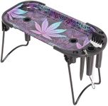 Foldable Metal Rolling Tray, Large Purple Multi-Purpose Folding Metal Tray, 9.4 x 4.13 inches Table Organizer Kit Including Tools Packer Brush Plugs Purple Leaf