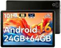 MUISOO Android 16 Tablet, 10.1 inch Tablet, 24GB RAM 64GB ROM(1TB TF Expand), Dual Cameras & Speakers, WiFi 6, BT5.4, 1280 * 800 IPS, 6000mAh, Gaming Learning Working Pad PC Tablets, Black