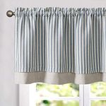 TOPICK Striped Short Kitchen Curtain Light Filtering Valance for Kitchen Windows Living Room 18 Inch Double Layer Farmhouse Window Pinstripe Valance Overlay Valance Rod Pocket 1 Panel Blue on Beige