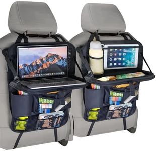 Tsumbay Car Backseat Organizer with Tablet Holder,9 Storage Pockets Foldable Table Tray Seat Back Protectors Kick Mats -600D Oxford 2 Pck