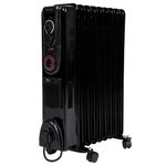 Devola 2500W 9 Fin Oil Filled Radiator, Low Energy Electric Heater with Thermal Fuse for Overheat Cut Off, Adjustable Heating Dial, Turbo Heating Option via PTC Fan, 24 Hour Timer - DVSOR9F25B (Black)