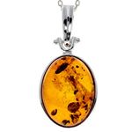 Genuine Cognac Baltic Amber & Sterling Silver Classic Pendant without Chain - 1522C