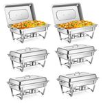 EVGTTI 6 Pack Chafing Dish Buffet Set High Grade 8QT Stainless Steel Chafer Complete Set