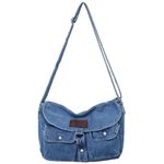 ZAINTO Denim Sling Bag for women and men Unisex Design, Adjustable Strap Students Book Bag Portable Multi-Pockets for Party Travel