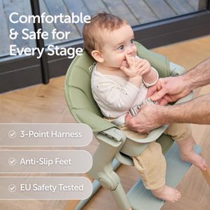 Baby Elegance Mash High Chair – Sage Green Adjustable Seat