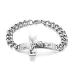 JewelryWe Mens Cross Bracelet,Religious Bible Verse (English) Jesus Cross Charm Bracelets for Men(Silver)