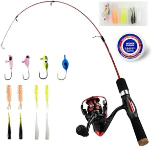 WIDDEN Ice Fishing Rod and Reel Combo, 27" Medium Light Spinning Ice Fishing Pole, Gear with Tackle Box Kit, Line, Lures for Saltwater, Freshwater Trout, Bass, Walleye