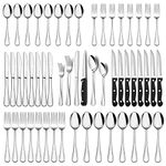 E-far 48-Piece Silverware Set with Steak Knives, Stainless Steel Flatware Cutlery Set Eating Utensils for 8, Spoons Forks Knives for Home Kitchen, Simple Design & Mirror Finish, Dishwasher Safe