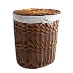 Arthur Cameron Deluxe Oval Wicker Laundry Basket Wash Bin with Lid (Large, Distilled Brown)