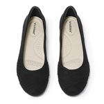 Veittes Women's Wide Width Flats Shoes - Classic Round Toe Slip-on Fashionable Ballet Shoes.(2109002-2310,BK/MF,UK8 Wide)