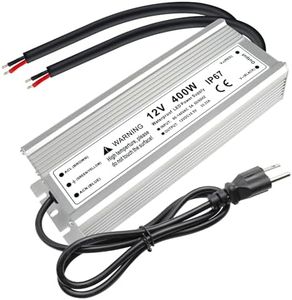 400W 12 Volt LED Power Supply, Waterproof IP67 LED Driver, 110V AC to 12V DC Converter, LED Transformer Low Voltage Output with 3-Prong Plug 3.3 Feet Cable for Light Strip, 33.33Amp