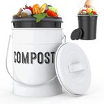 Compost Bin Kitchen Counter, Indoor Compost Bin, Countertop Compost Bin with lid, Compost Bucket includes Inner Bucket with Sealed Ring and Non-Smell Carbon Filters(1.0 Gallon White)