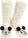 Disney Women's Slippers Socks Fluffy Slipper Socks, Beige Mickey Mouse, One Size