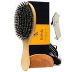 Belula 100% Boar Bristle Hair Brush for Men Set. Soft Hairbrush for Thin, Normal and Short Hair. Boar Bristle Brush and Wooden Comb for Men. Free 2 x Palm Brush & Travel Bag Included.