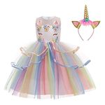 LZH Girls Unicorn Flower Dress Costume Cosplay Princess Birthday Party Dresses Up,2-3 Years,101-White