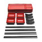 Goliber 16 Piece Japanese Style Sushi Plate Dinnerware Set - Includes 4 Sushi Plates, 4 Sauce Dishes, 4 Pairs of Chopsticks, 4 Chopsticks Holders (Red)