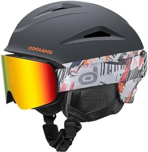 Odoland Snow Ski Helmet with Goggles Set - Sport Helmet with Protective Glasses for Men and Women - Windproof Adult and Youth Skiing Gear for Snowboarding, Skiing, Snowmobile Black Orange M