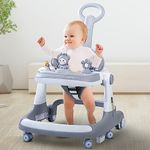 Baybee Magnum 2 in 1 Baby Walker for Kids, Round Kids Push Walker with Parental Handle & Height Adjustable, Foldable Activity Walker for Baby with Musical Toy Bar for 6-18 Months Boys Girls (Grey)