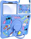 Petonist for iPad Mini 6th Generation Case 8.3 Inch - Cute Cartoon Character 3D Kawaii Unique Design for Women Girls Girly Teens Soft Silicone Kickstand for iPad Mini 6 Case with String, Blue Stit