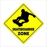 Skateboarder Crossing Sign Zone Xing | Indoor/Outdoor | 12" Tall Plastic Sign Sport Skateboarding Skateboard Wheels Trucks