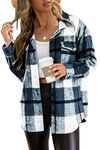 AUTOMET Womens Casual Plaid Shacket Wool Blend Button Down Long Sleeve Shirt Fall Jacket Shackets, Blue, Small