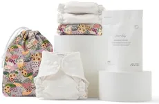Esembly Try-It Kit - Cloth Diaper Starter Set with Organic Cotton Diapers, Waterproof Diaper Cover, Wet Bag, and Laundry Detergent - Botanic Garden, Size 1 (7-18lbs)