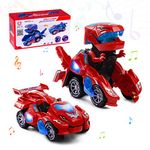 Highttoy Dinosaur Transforming Car for 3-7 Years Old Boys Girls,Electric Dinosaur Toys for Kids Automatic Transformable Dinosaur Car with Flashing Lights and Sound Transforming Dino Toys for Kids Red