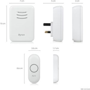 Byron Wireless Doorbell Set – Portable & Plug-In Chimes, 150m Range, 16 Melodies