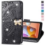 COTDINFOR Compatible with LG Stylo 5 Case Glitter Bling LG Stylo 5 Case with Card Holder and Stand Diamond Butterfly Leather Wallet Flip Protective Case for LG Stylo 5 Crystal Black