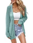 Women Crochet Lightweight Cardigan Cover Up Open Front Long Sleeve Summer Cardigans, Turquoise, M