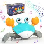 Kids Crawling Crab Toy with Music, Electronic Light Up Crawling Toy with Automatically Avoid Obstacle, Moving Toy for Toddler Babies by Boys Girls (Blue)