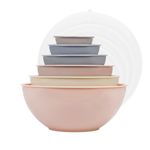 BoxedHome Mixing Bowl Set with Lid, Mixing Bowls, 12-Pack Mixing Bowl Set, Plastic Salad Bowl Non-Slip Stackable Serving Bowls for Kitchen (6 Bowls and 6 Lids, Khaki)