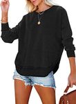 BLENCOT Women Tops Black Casual Ladies Fitted Lightweight Sweatshirt Teen Girls Casual Crew Neck Pullover Tops Size 18