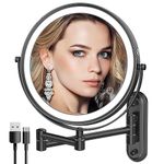 Rocollos Rechargeable Lighted Wall Mounted Makeup Mirror with 3 Color Lights,Dimmable Touch Screen,8 Inch LED Double Sided 1X/10X Magnifying 360°Flexible 13 Inch Retractable