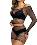 Buitifo Lingerie for Women Fishnet Babydoll Chemise Sexy Nightwear Teddy Dress (Black,One Size)