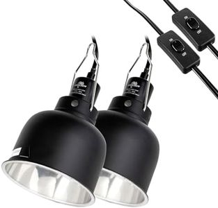 CAVACHEW 2 Pack Reptile Light Fixture, 5.5in Deep Dome Reptile Lamp Fixture, Optical Reflection Cover, Separate Switche & Hook, Terrarium Light Fixture for Reptile Heat Basking UVB Bulbs, 100W, Black