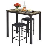 VECELO 3 Piece Pub Dining Set Modern Rectangular bar Table and Stools with Faux Marble Tabletop for Kitchen Bistro Restaurant Small Space Breakfast Nook, 2, Brown and Black