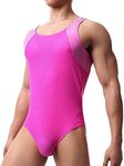 WMIERFI Men's Breathable Mesh Tank Top One Piece Wrestling Singlet Bodysuit Jumpsuit Leotard Briefs Underwear, Rose 2, Large