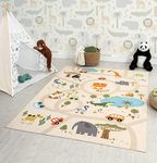the carpet Happy Life Children's Room Rug Play Mat Washable Street Rug Road Jungle Animals Car Beige 240 x 340 cm