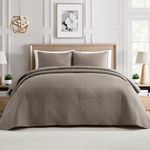 KASYLAN Quilt Set 3 Pieces - Soft Lightweight Quilts Bedspreads Coverlet with Geometry Pattern, Reversible Bed Cover for All Seasons - Taupe Bedspreads Queen Size