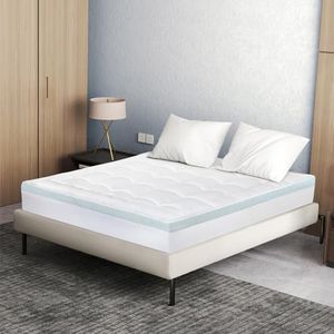 Dreamz Double Mattress Topper, 7cm Blue Gel Memory Foam, Firm High-Resilience Support, Pressure-Relieving, Quilted Peach Skin Detachable Cover with Deep Pocket Skirt up to 45cm, Breathable Design