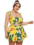 Plus Cut-out Underwire Bikini Swimsuit with Beach Skirt Yellow - 2XL