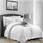 AMEHA White Quilted Bedspread Double Bed Throw - 3 Pcs Bedding Comforter Set Includes Quilted Throw + Pair of Pillow Sham