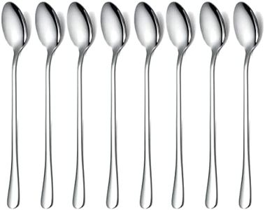 HOMQUEN Long Handle Spoon, Coffee Stirrers, Premium Stainless Steel Coffee Spoons, Ice Tea Spoons, Ice Cream Spoon, Cocktail Stirring Spoons, Tea Spoons, Set of 8 (Silver)