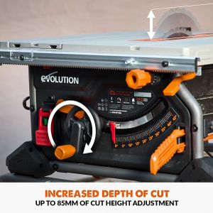 Evolution R255TBL Table Saw – 255mm Blade, Powerful Wood Cutting